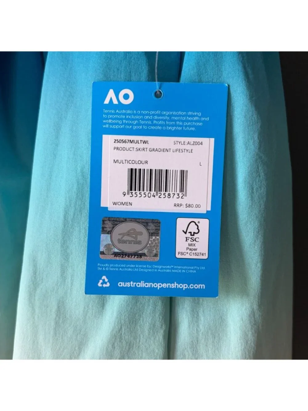 Australian Open AO Women's Tennis Skirt Gradient Lifestyle Skort LARGE NWT - Picture 3 of 8